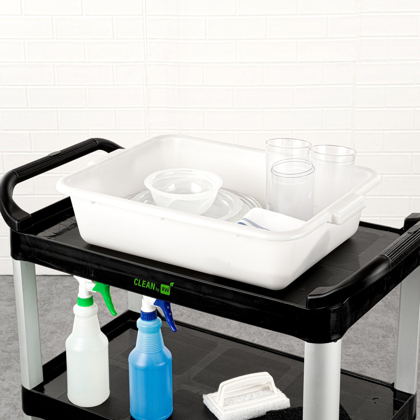 RW Clean White Plastic Bus Tub - Easy Grip - 20" x 15" x 5" - 10 count box