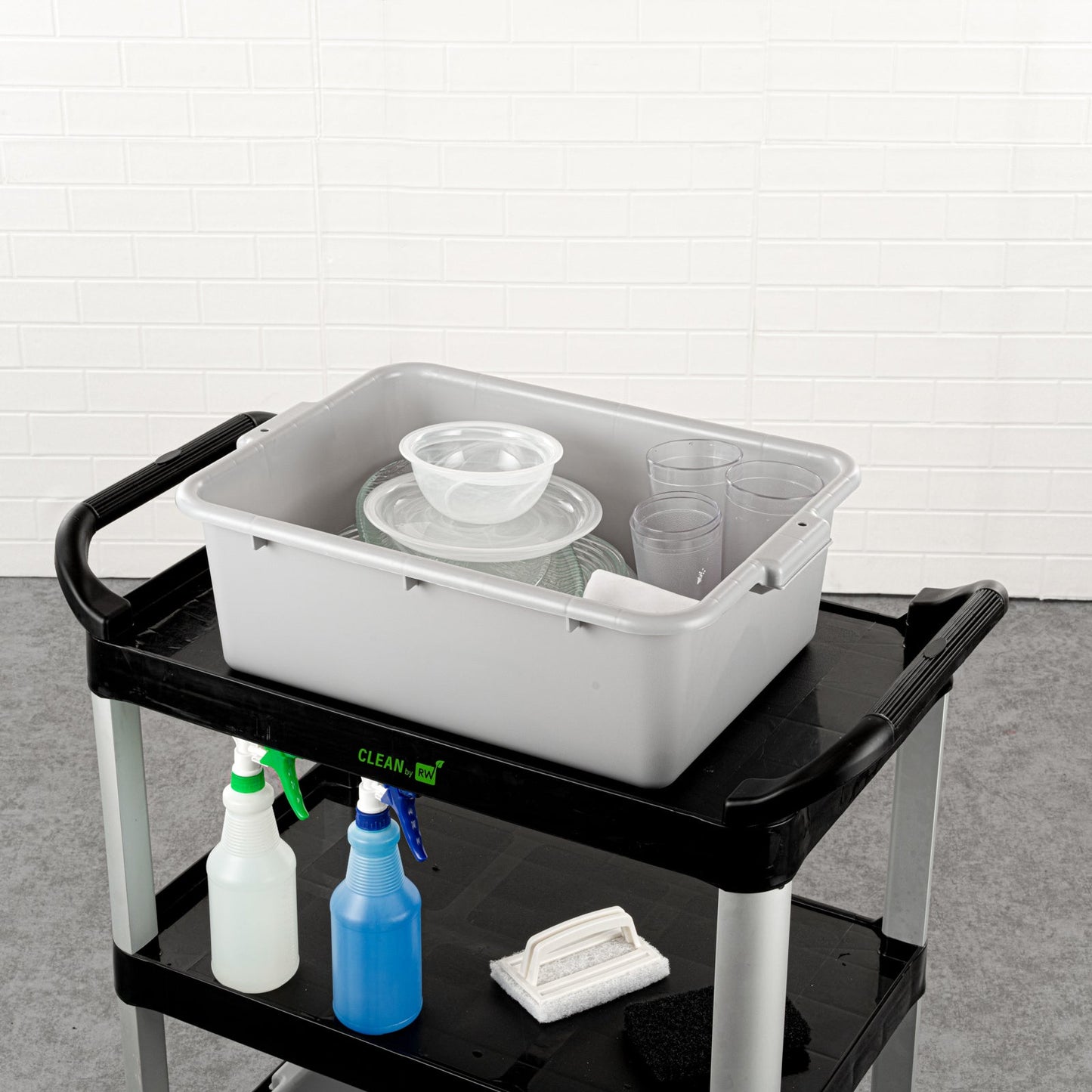 RW Clean Gray Plastic Bus Tub - Deep, Easy Grip - 20" x 15" x 7" - 1 count box