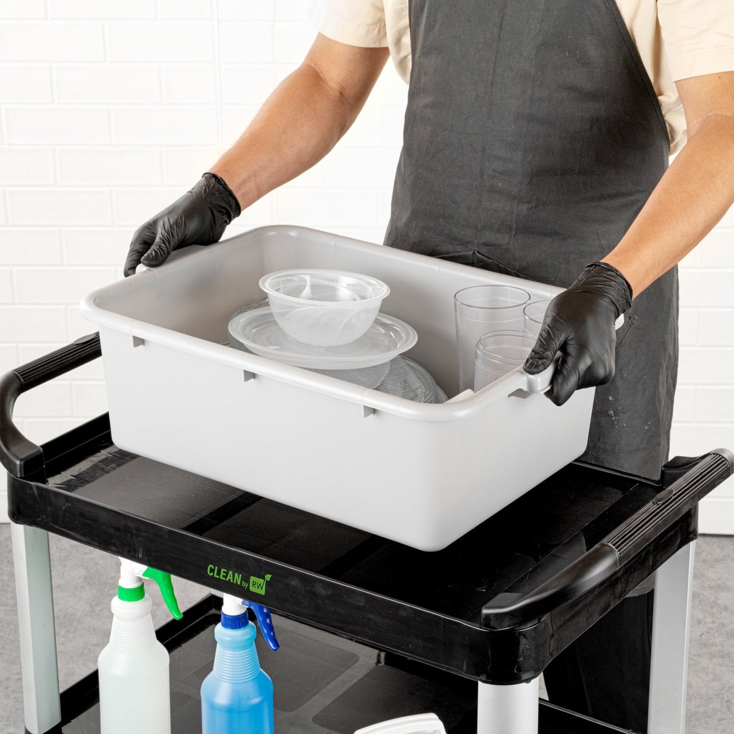 RW Clean Gray Plastic Bus Tub - Deep, Easy Grip - 20" x 15" x 7" - 1 count box