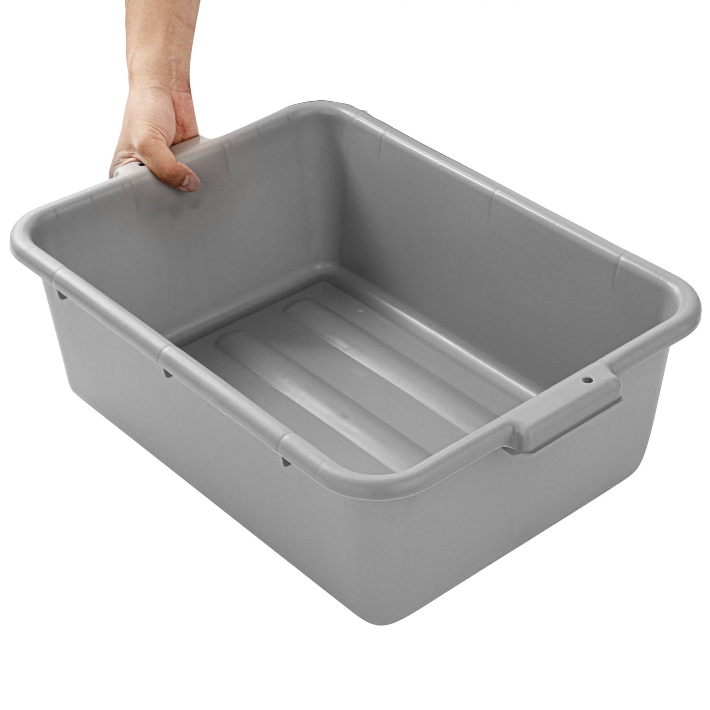 RW Clean Gray Plastic Bus Tub - Deep, Easy Grip - 20" x 15" x 7" - 10 count box