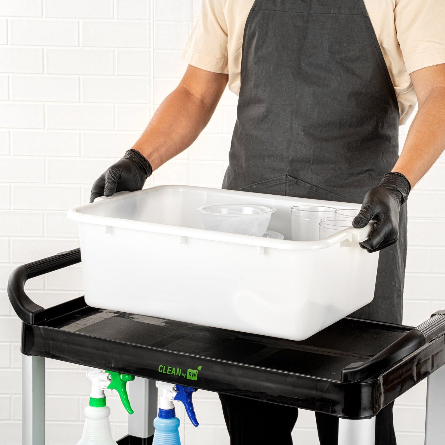 RW Clean White Plastic Bus Tub - Deep, Easy Grip - 20" x 15" x 7" - 1 count box