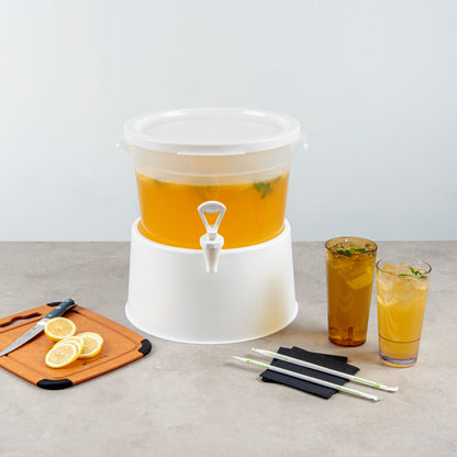 Bev Tek 3 gal Round Clear Plastic Beverage Dispenser - 12 1/2" x 12 1/2" x 8 3/4" - 4 count box