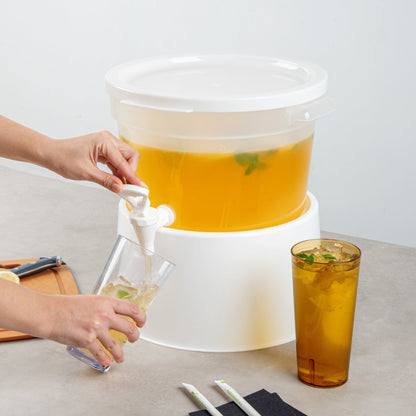 Bev Tek Round White Plastic Beverage Dispenser Base - For 3 and 6 gal Dispenser - 10 1/2" x 10 1/2" x 6 1/2" - 1 count box