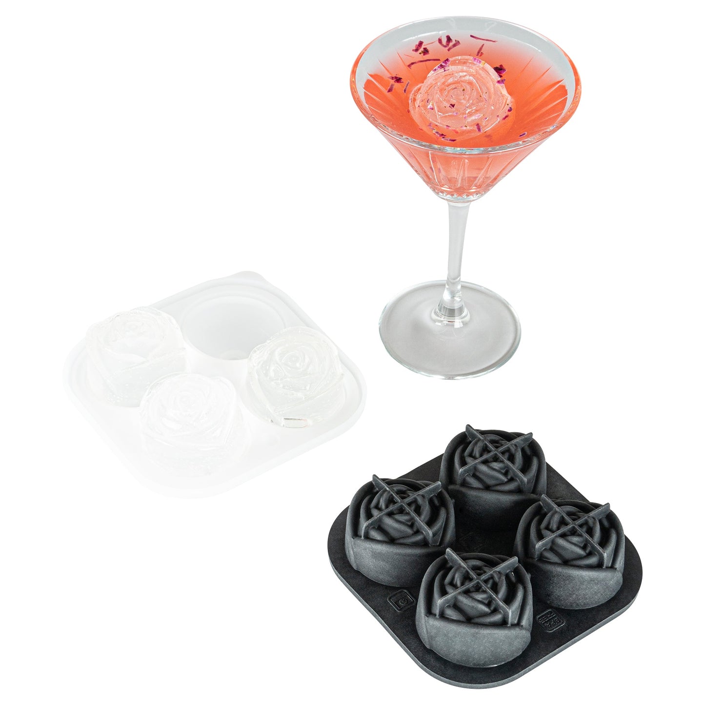 Bar Lux Black Silicone Ice Mold - 2" Rose, 4 Compartments - 1 count box