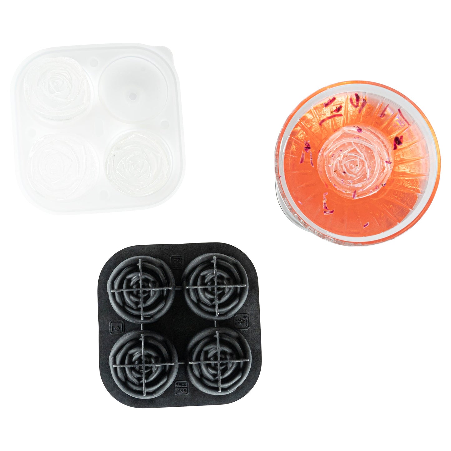 Bar Lux Black Silicone Ice Mold - 2" Rose, 4 Compartments - 1 count box