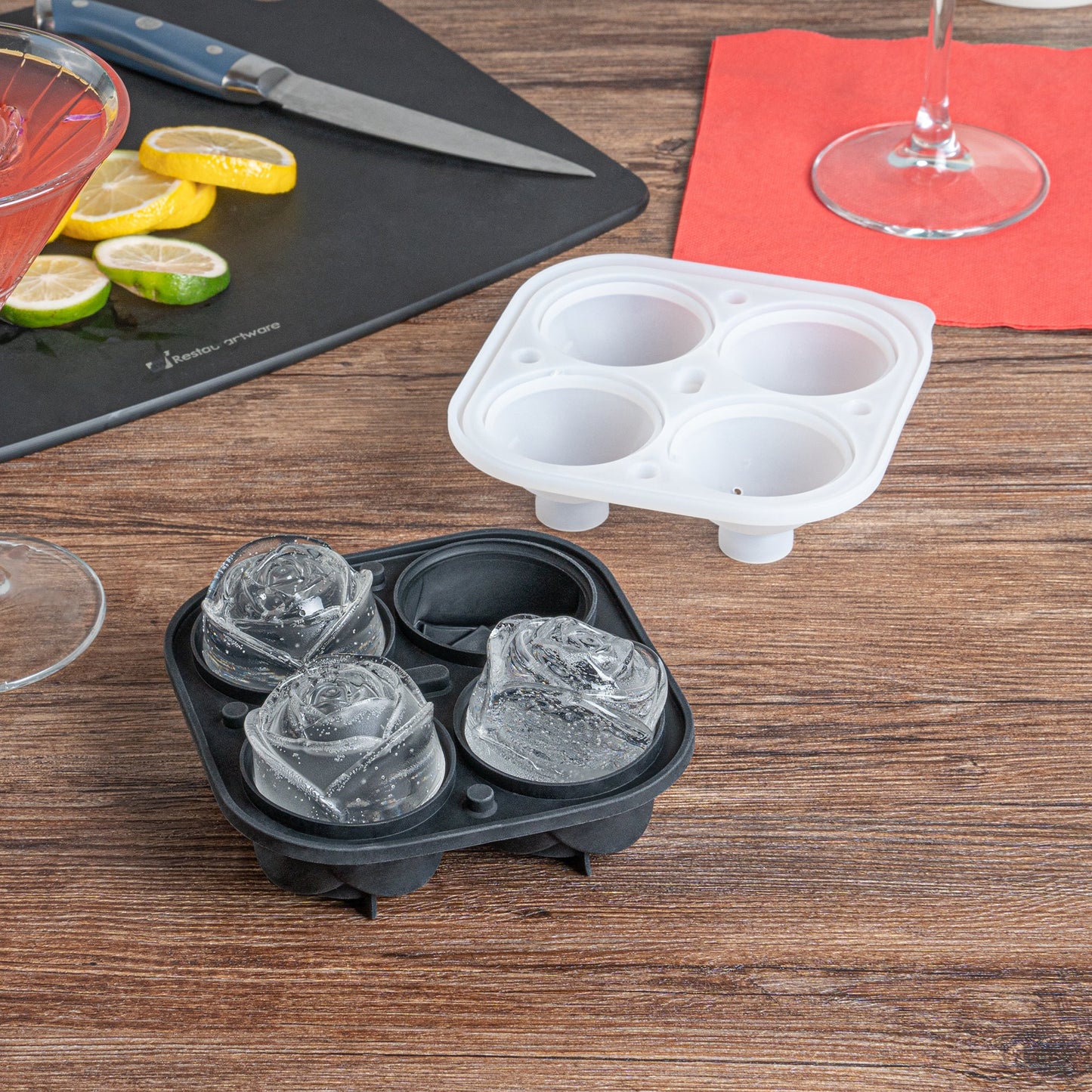 Bar Lux Black Silicone Ice Mold - 2" Rose, 4 Compartments - 1 count box