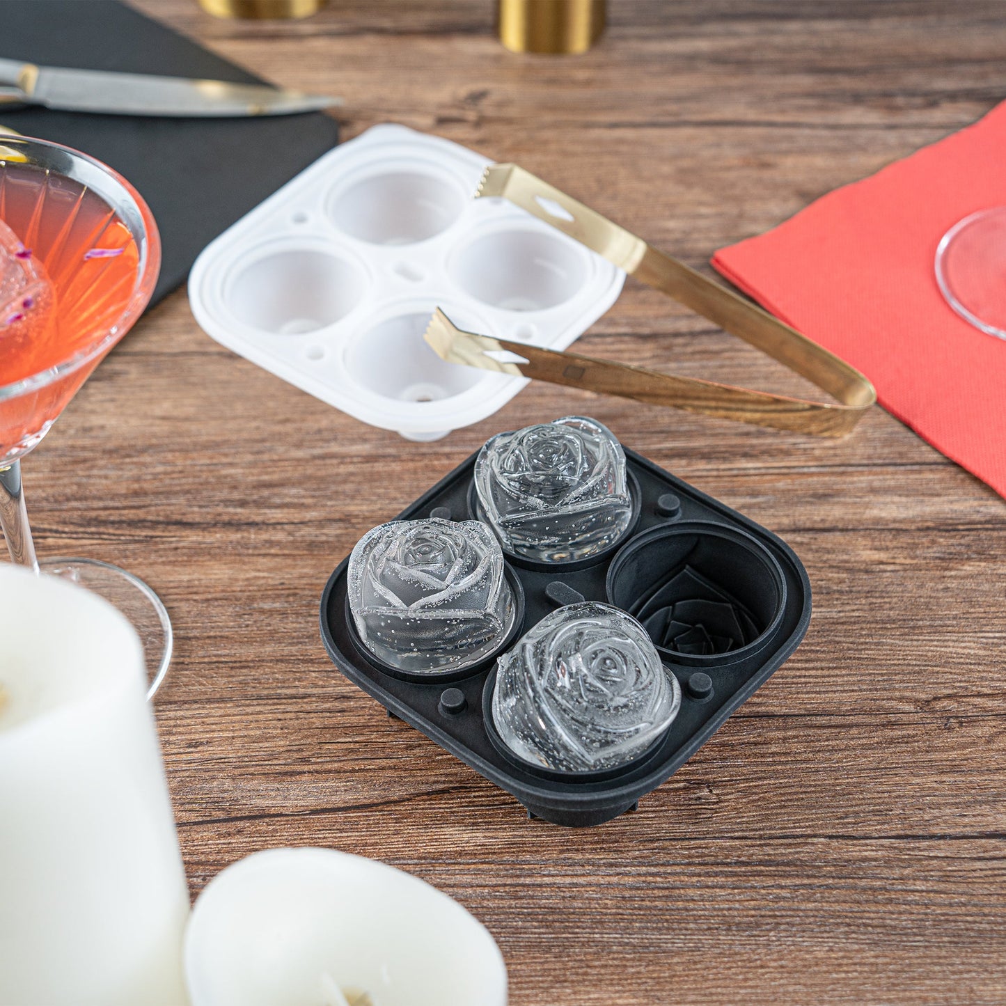 Bar Lux Black Silicone Ice Mold - 2" Rose, 4 Compartments - 1 count box