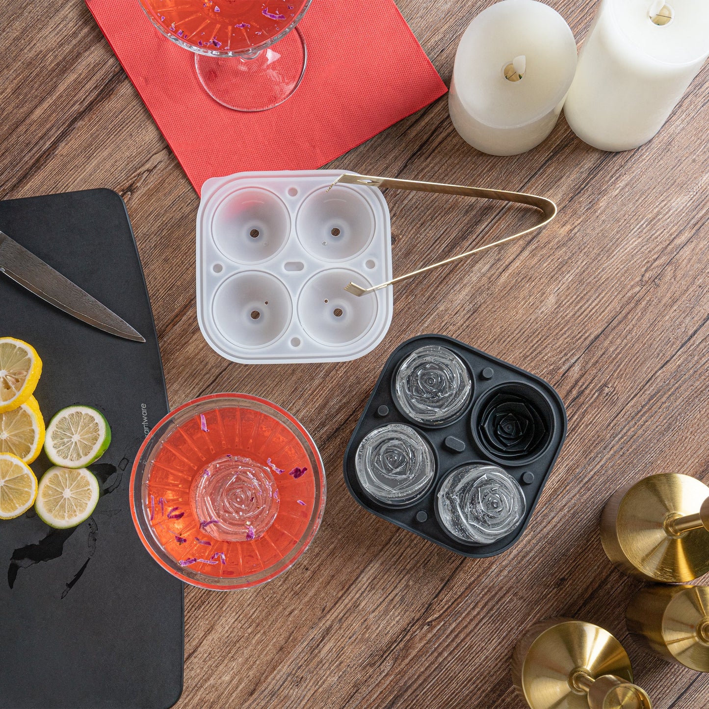 Bar Lux Black Silicone Ice Mold - 2" Rose, 4 Compartments - 1 count box