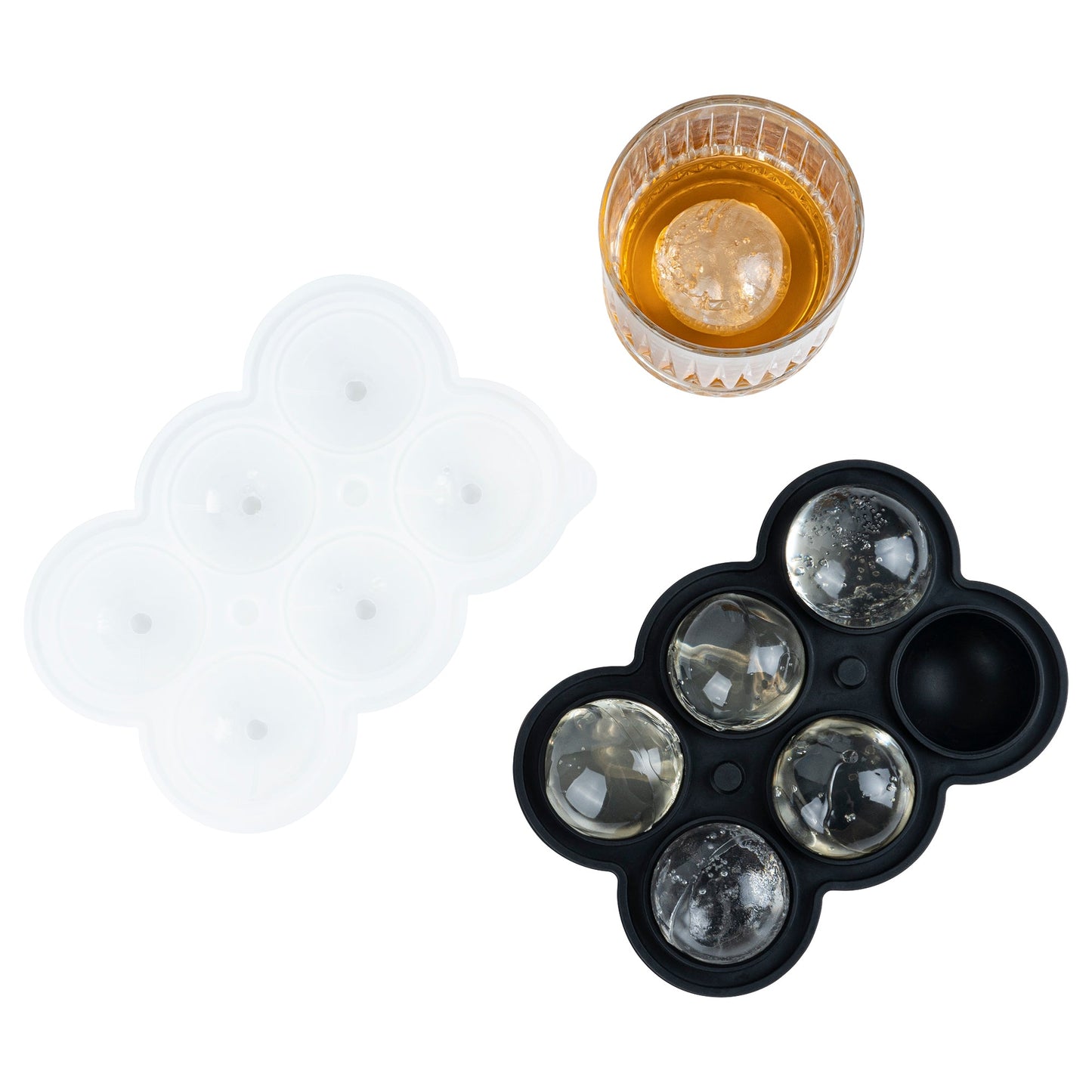 Bar Lux Black Silicone Ice Mold - 1 3/4" Sphere, 6 Compartments - 1 count box