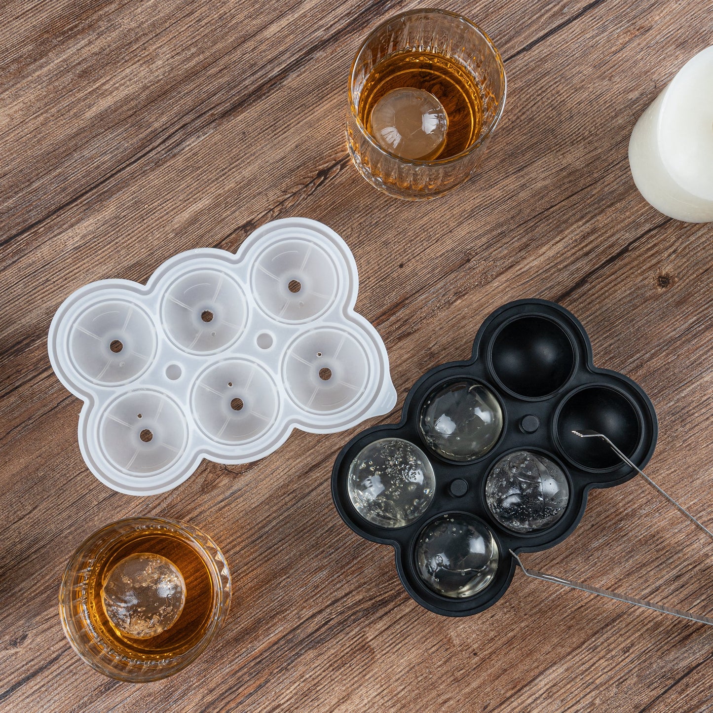 Bar Lux Black Silicone Ice Mold - 1 3/4" Sphere, 6 Compartments - 1 count box