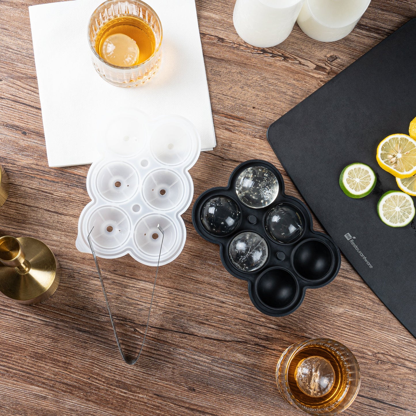 Bar Lux Black Silicone Ice Mold - 1 3/4" Sphere, 6 Compartments - 1 count box