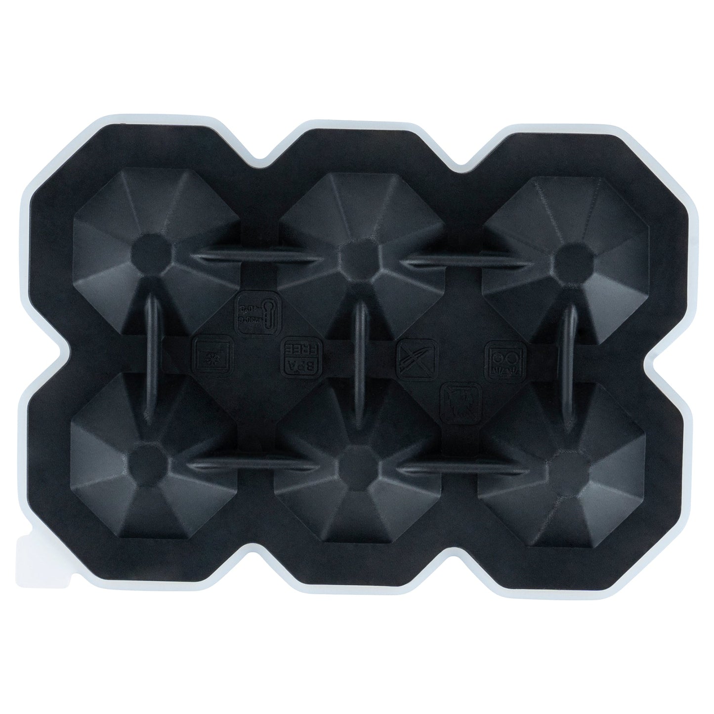 Bar Lux Black Silicone Ice Mold - 2" x 1 1/2" Diamond, 6 Compartments - 1 count box