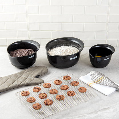 Comfy Grip Black Plastic 3-Piece Mixing Bowl Set - with Pour Spout - 1 count box