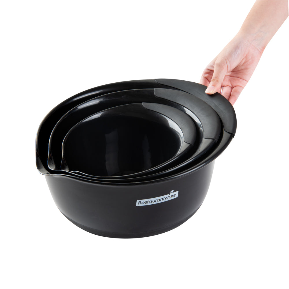 Comfy Grip Black Plastic 3-Piece Mixing Bowl Set - with Pour Spout - 1 count box