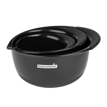 Comfy Grip Black Plastic 3-Piece Mixing Bowl Set - with Pour Spout - 1 count box