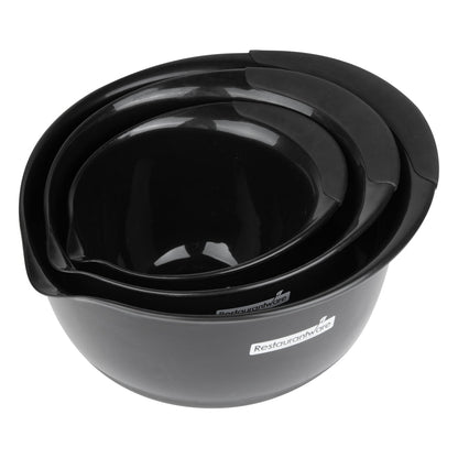 Comfy Grip Black Plastic 3-Piece Mixing Bowl Set - with Pour Spout - 1 count box