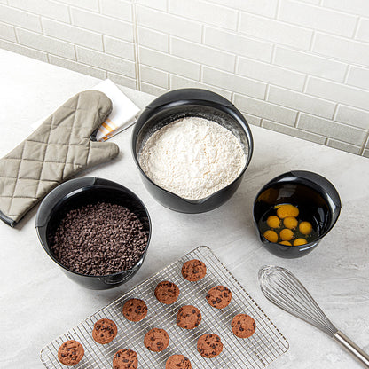 Comfy Grip Black Plastic 3-Piece Mixing Bowl Set - with Pour Spout - 1 count box