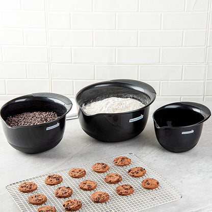 Comfy Grip Black Plastic 3-Piece Mixing Bowl Set - with Pour Spout - 1 count box