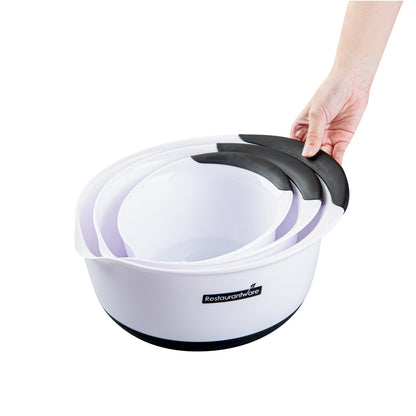 Comfy Grip White Plastic 3-Piece Mixing Bowl Set - with Pour Spout - 1 count box