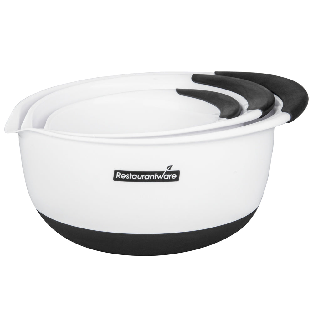 Comfy Grip White Plastic 3-Piece Mixing Bowl Set - with Pour Spout - 1 count box