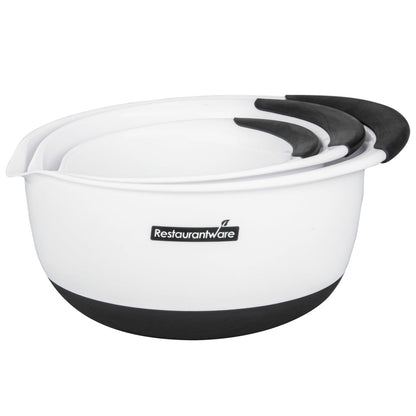 Comfy Grip White Plastic 3-Piece Mixing Bowl Set - with Pour Spout - 1 count box