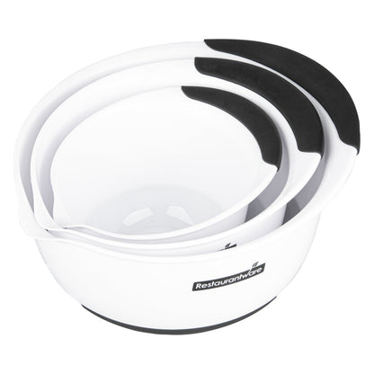 Comfy Grip White Plastic 3-Piece Mixing Bowl Set - with Pour Spout - 1 count box