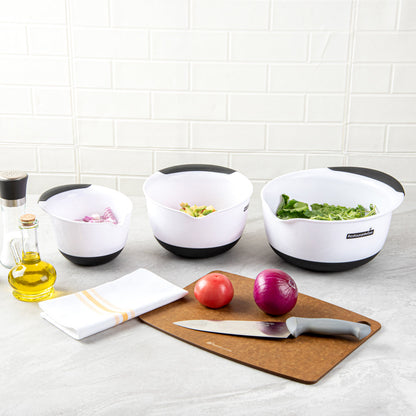 Comfy Grip White Plastic 3-Piece Mixing Bowl Set - with Pour Spout - 1 count box