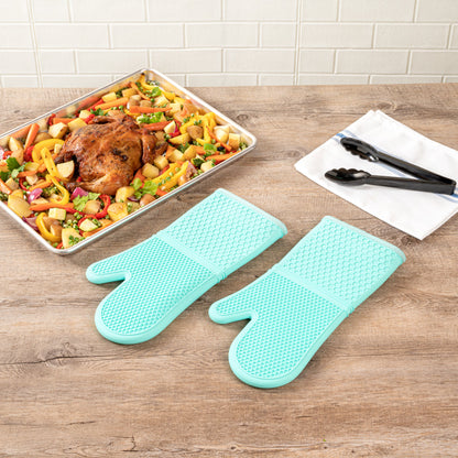 Comfy Grip Turquoise Silicone 2-Piece Oven Mitt Set - Heat-Resistant - 14" x 7 1/4" x 1 1/2" - 1 count box