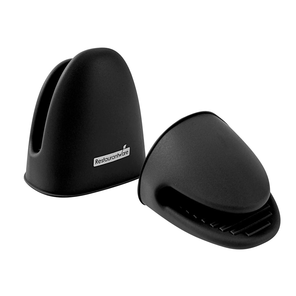 Comfy Grip Black Silicone 2-Piece Mini Pot Holder Mitt Set - Heat-Resistant - 4 1/4" x 3 1/2" x 4 1/4" - 1 count box