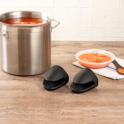 Comfy Grip Black Silicone 2-Piece Mini Pot Holder Mitt Set - Heat-Resistant - 4 1/4" x 3 1/2" x 4 1/4" - 1 count box