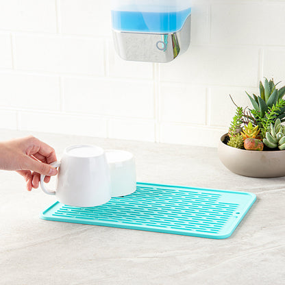 Comfy Grip Rectangle Turquoise Silicone Dish Drying Mat - 11 3/4" x 7 3/4" x 1/4" - 1 count box