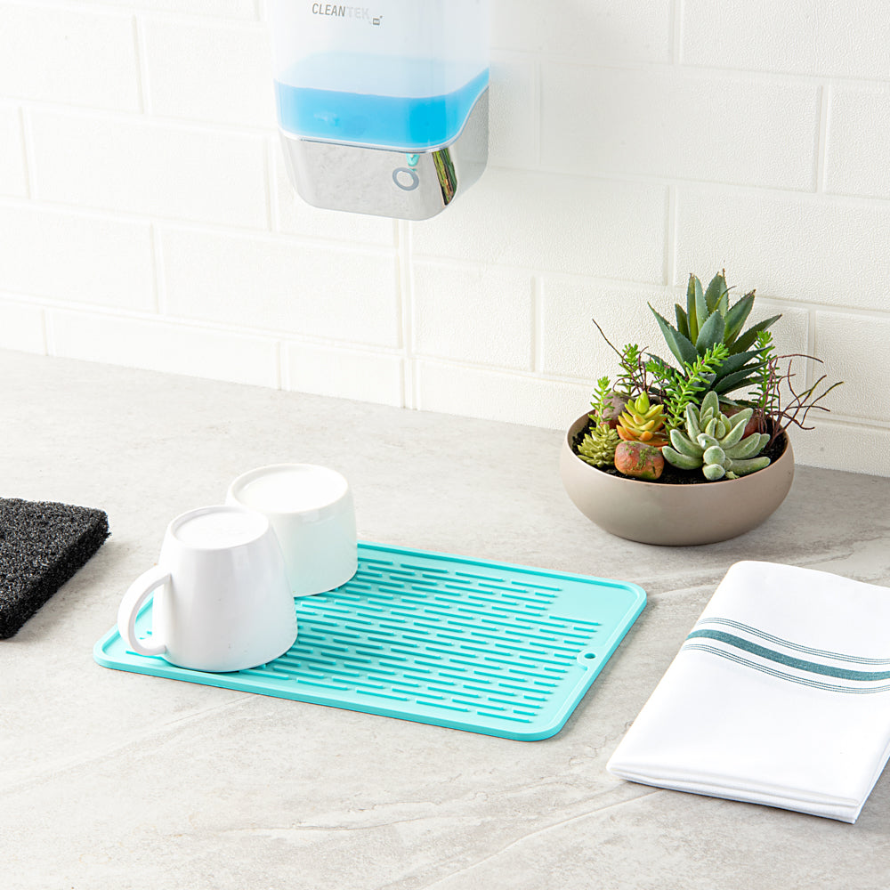 Comfy Grip Rectangle Turquoise Silicone Dish Drying Mat - 11 3/4" x 7 3/4" x 1/4" - 1 count box