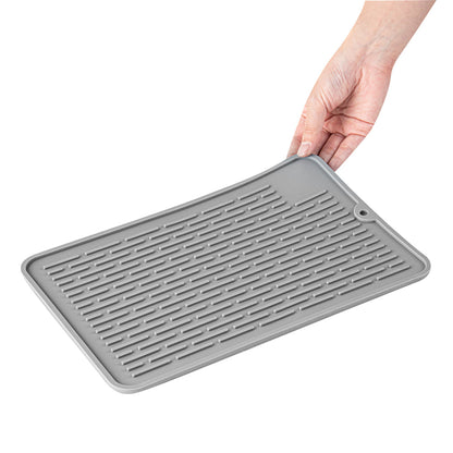Comfy Grip Rectangle Gray Silicone Dish Drying Mat - 11 3/4" x 7 3/4" x 1/4" - 1 count box