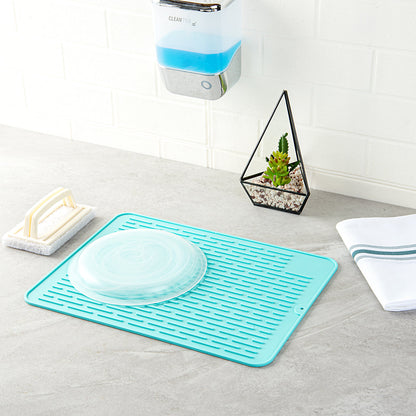 Comfy Grip Rectangle Turquoise Silicone Dish Drying Mat - 15 3/4" x 11 3/4" - 1 count box