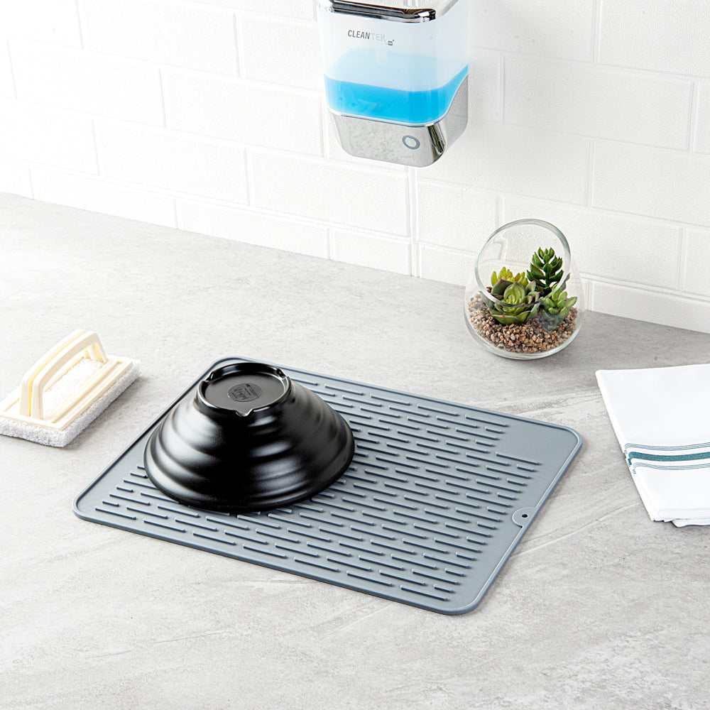 Comfy Grip Rectangle Gray Silicone Dish Drying Mat - 15 3/4" x 11 3/4" - 1 count box