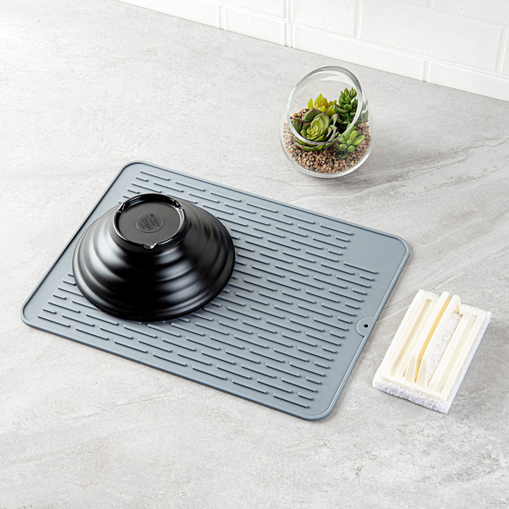 Comfy Grip Rectangle Gray Silicone Dish Drying Mat - 15 3/4" x 11 3/4" - 1 count box