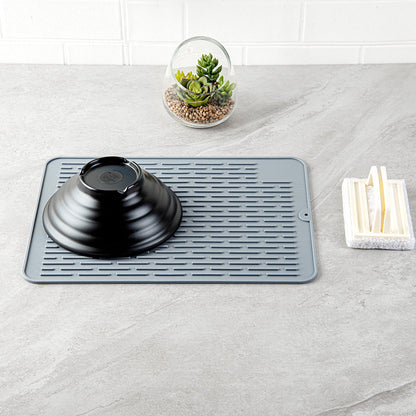 Comfy Grip Rectangle Gray Silicone Dish Drying Mat - 15 3/4" x 11 3/4" - 1 count box