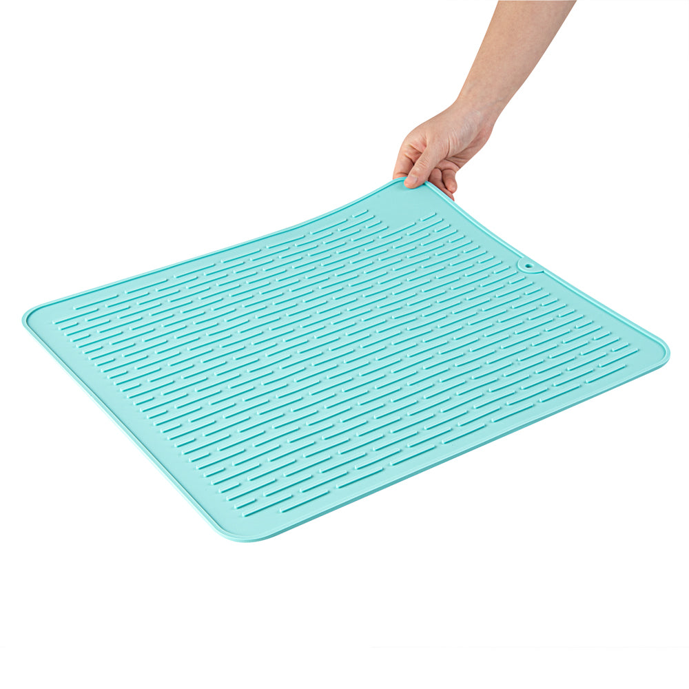 Comfy Grip Rectangle Turquoise Silicone Dish Drying Mat - 17 3/4" x 15 3/4" - 1 count box