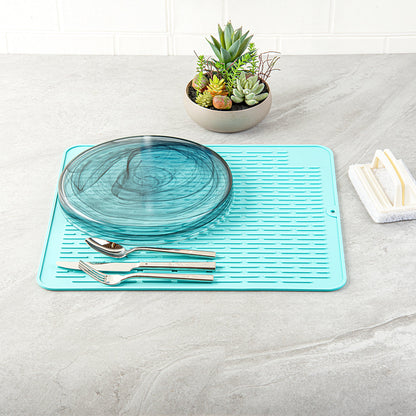 Comfy Grip Rectangle Turquoise Silicone Dish Drying Mat - 17 3/4" x 15 3/4" - 1 count box