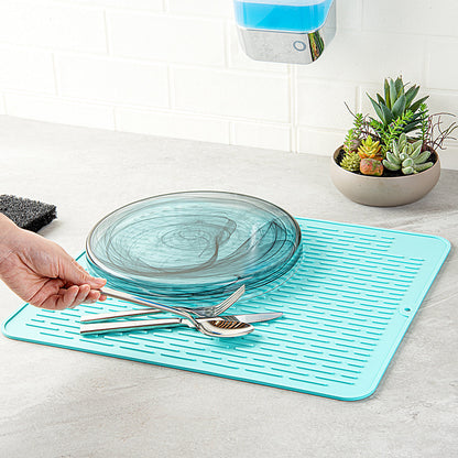 Comfy Grip Rectangle Turquoise Silicone Dish Drying Mat - 17 3/4" x 15 3/4" - 1 count box