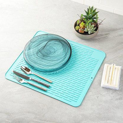 Comfy Grip Rectangle Turquoise Silicone Dish Drying Mat - 17 3/4" x 15 3/4" - 1 count box