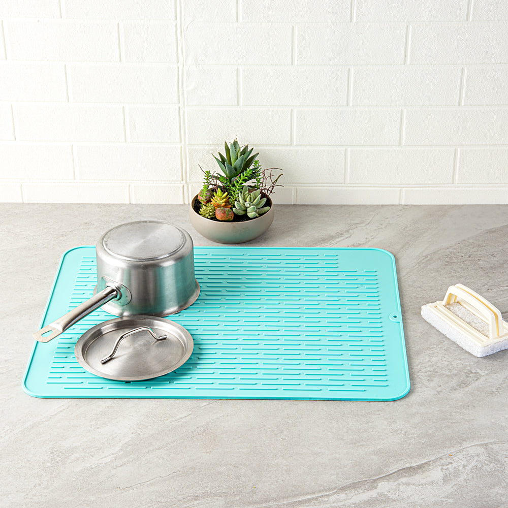 Comfy Grip Rectangle Turquoise Silicone Dish Drying Mat - 23" x 18" - 1 count box