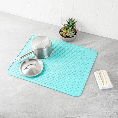 Comfy Grip Rectangle Turquoise Silicone Dish Drying Mat - 23" x 18" - 1 count box