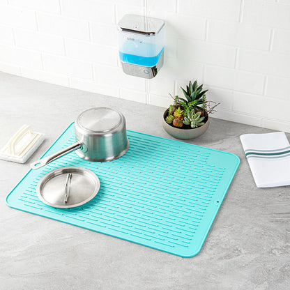 Comfy Grip Rectangle Turquoise Silicone Dish Drying Mat - 23" x 18" - 1 count box