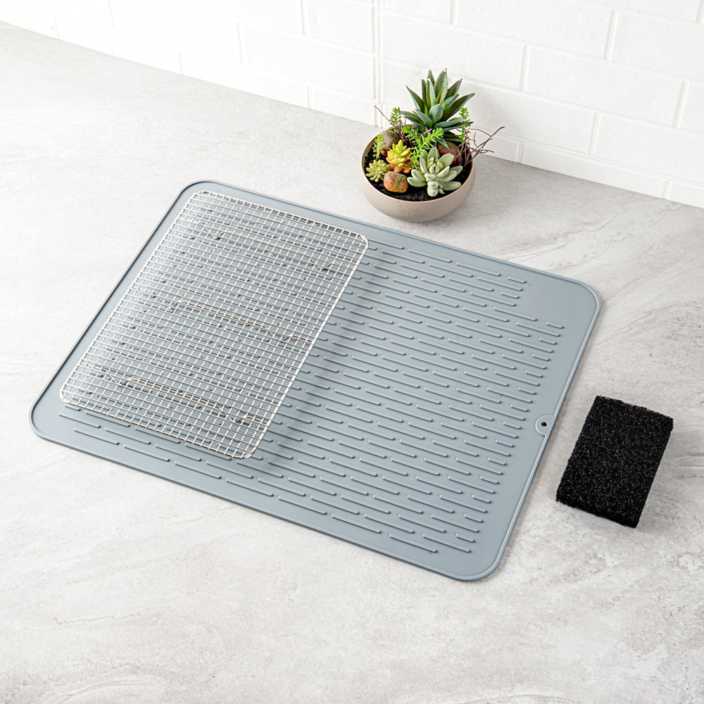 Comfy Grip Rectangle Gray Silicone Dish Drying Mat - 23" x 18" - 1 count box