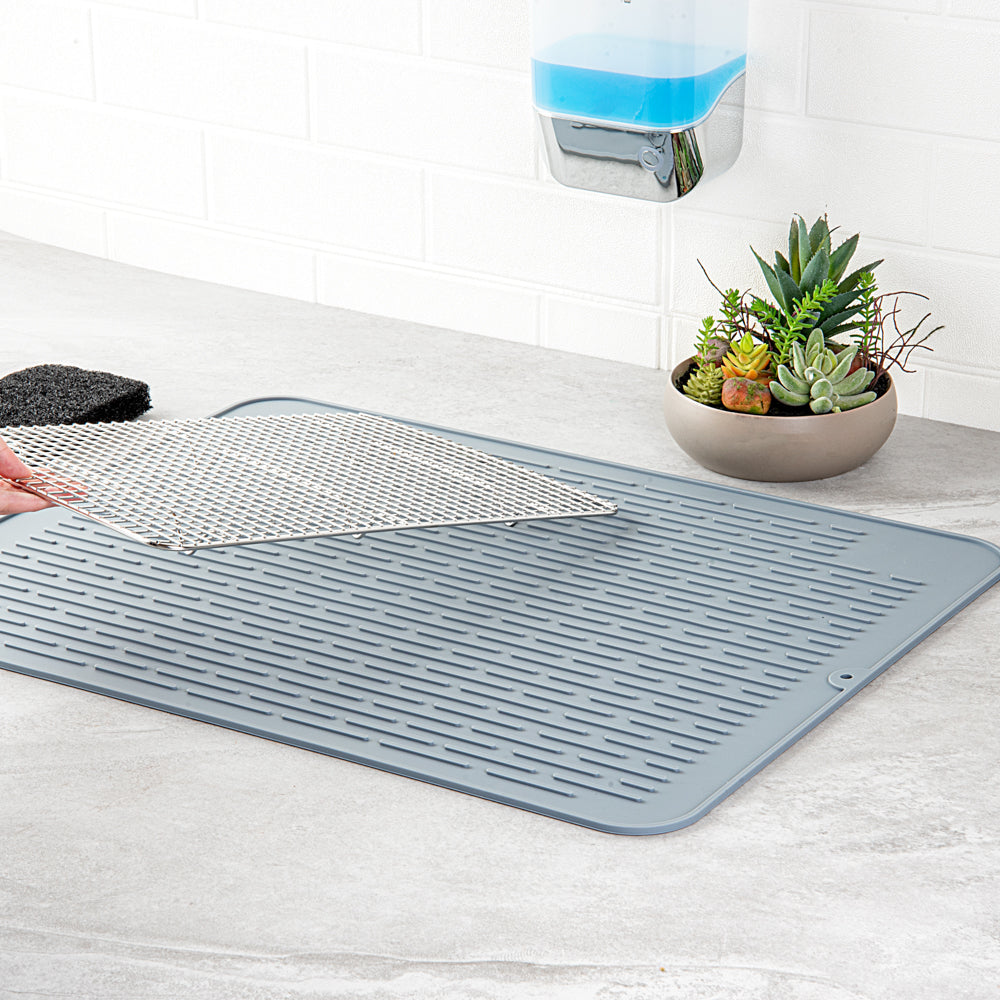Comfy Grip Rectangle Gray Silicone Dish Drying Mat - 23" x 18" - 1 count box