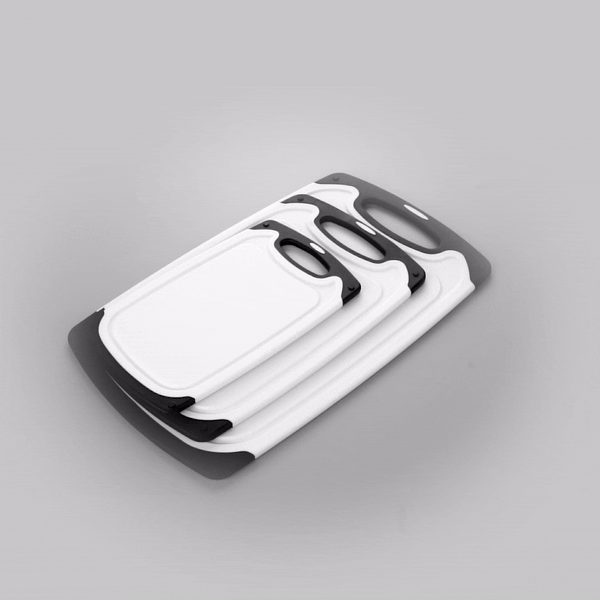 Comfy Grip White and Black Plastic Cutting Board Set - Includes 3 Boards, with Juice Groove, Handle - 1 count box
