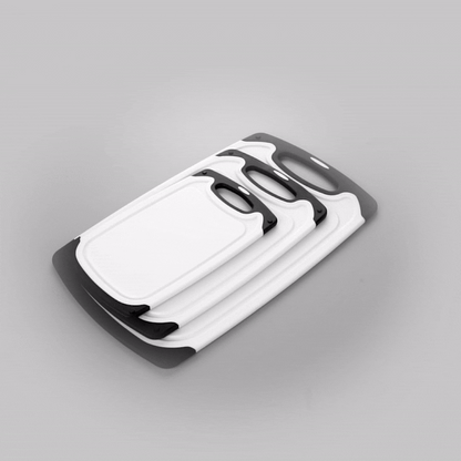 Comfy Grip White and Black Plastic Cutting Board Set - Includes 3 Boards, with Juice Groove, Handle - 1 count box