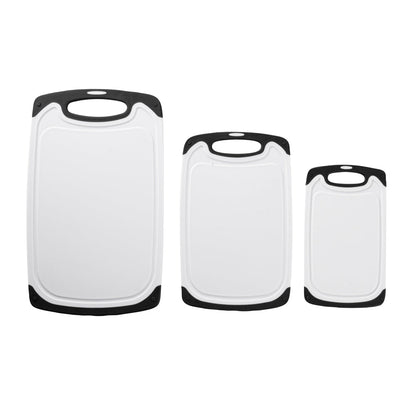 Comfy Grip White and Black Plastic Cutting Board Set - Includes 3 Boards, with Juice Groove, Handle - 1 count box