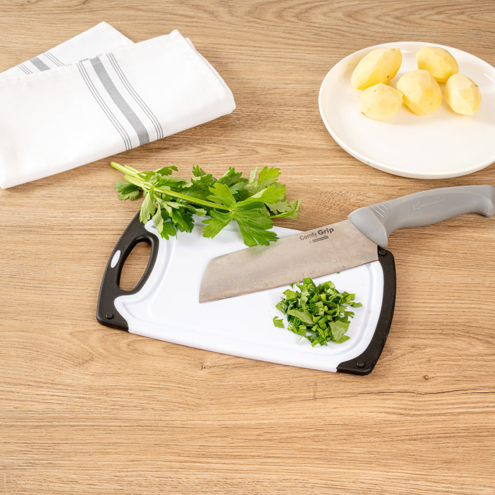 Comfy Grip White and Black Plastic Cutting Board Set - Includes 3 Boards, with Juice Groove, Handle - 1 count box